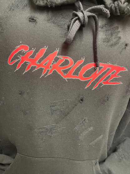 “Charlotte” Code Red Distressed Hoodie