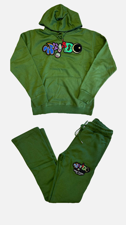 Stacked sweatsuit w/ premium chenille logo (Green)