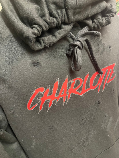 “Charlotte” Code Red Distressed Hoodie