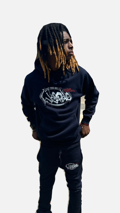 Navy WE!RDO stacked sweat suit